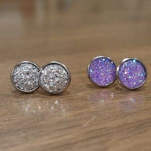 2 pairs of druzy stud earrings
